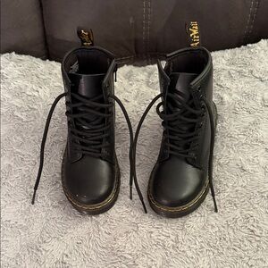 Dr. Martens Kids Black Lace-Up Boots with Gold Stitching